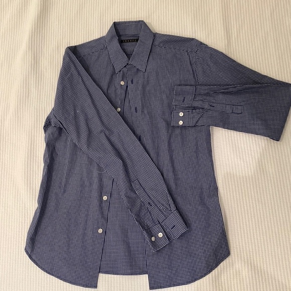 Theory Men's Button Down Dress Shirt - Blue and white check pattern - S - Picture 1 of 5